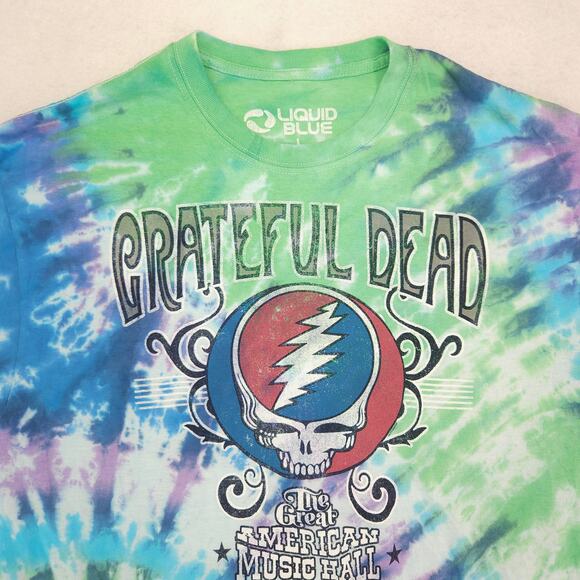 Grateful Dead Band Liquid Blue Short Sleeve Graphic T Shirt Mens Size L Tie Dye - Picture 1 of 9